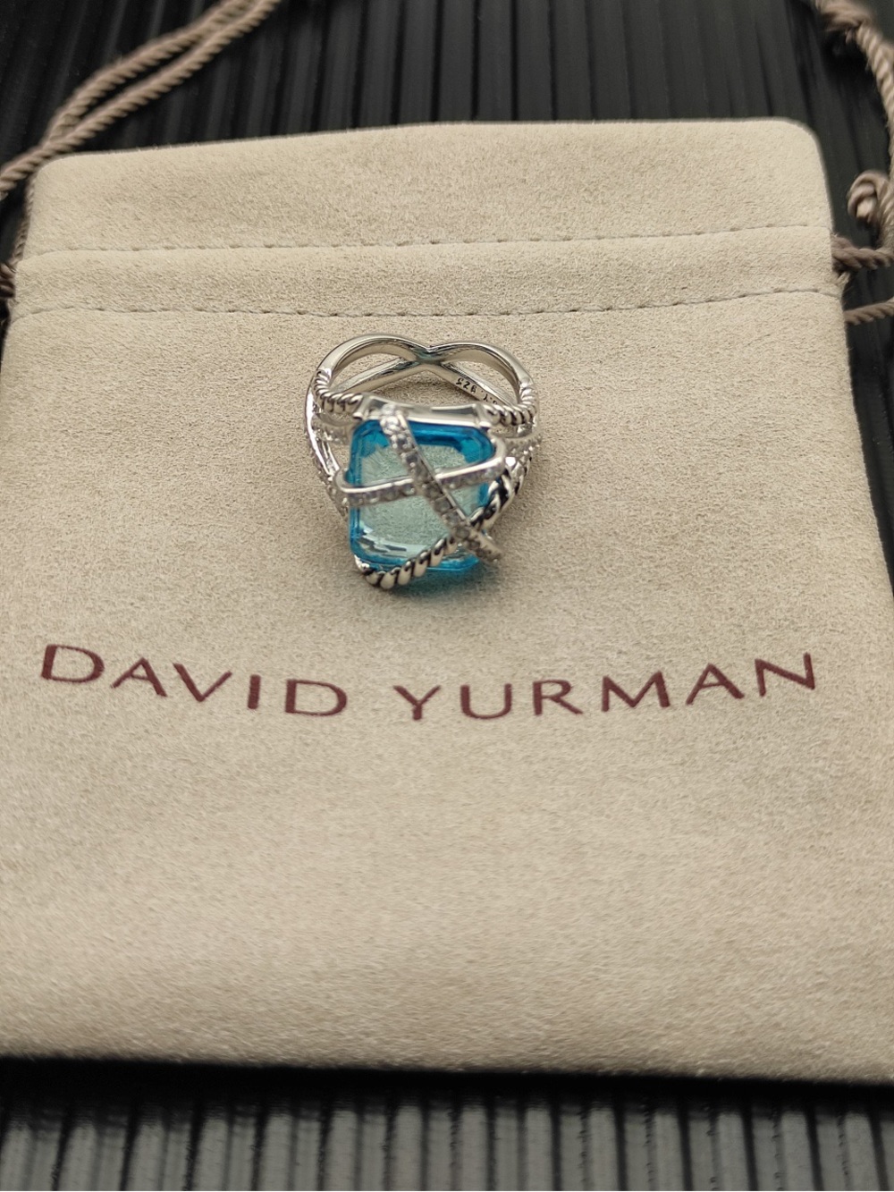 David Yurman Sterling Silver Blue Topaz Cable-Accented Ring